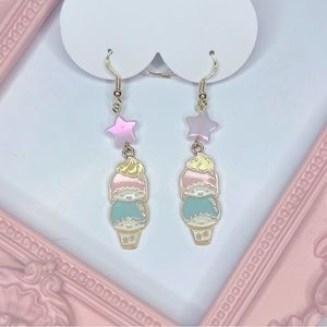 Little Twin Stars (Kiki & Lala) Ice Cream Drop Earrings Crystal Glass Stars